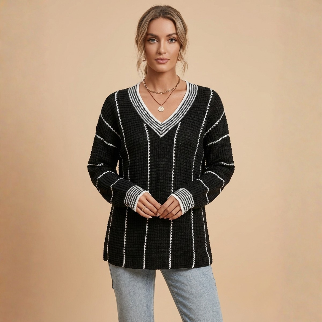 Elsa - Ležérní pruhovaný svetr s dlouhým rukávem